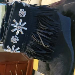 Black suede fringe boots